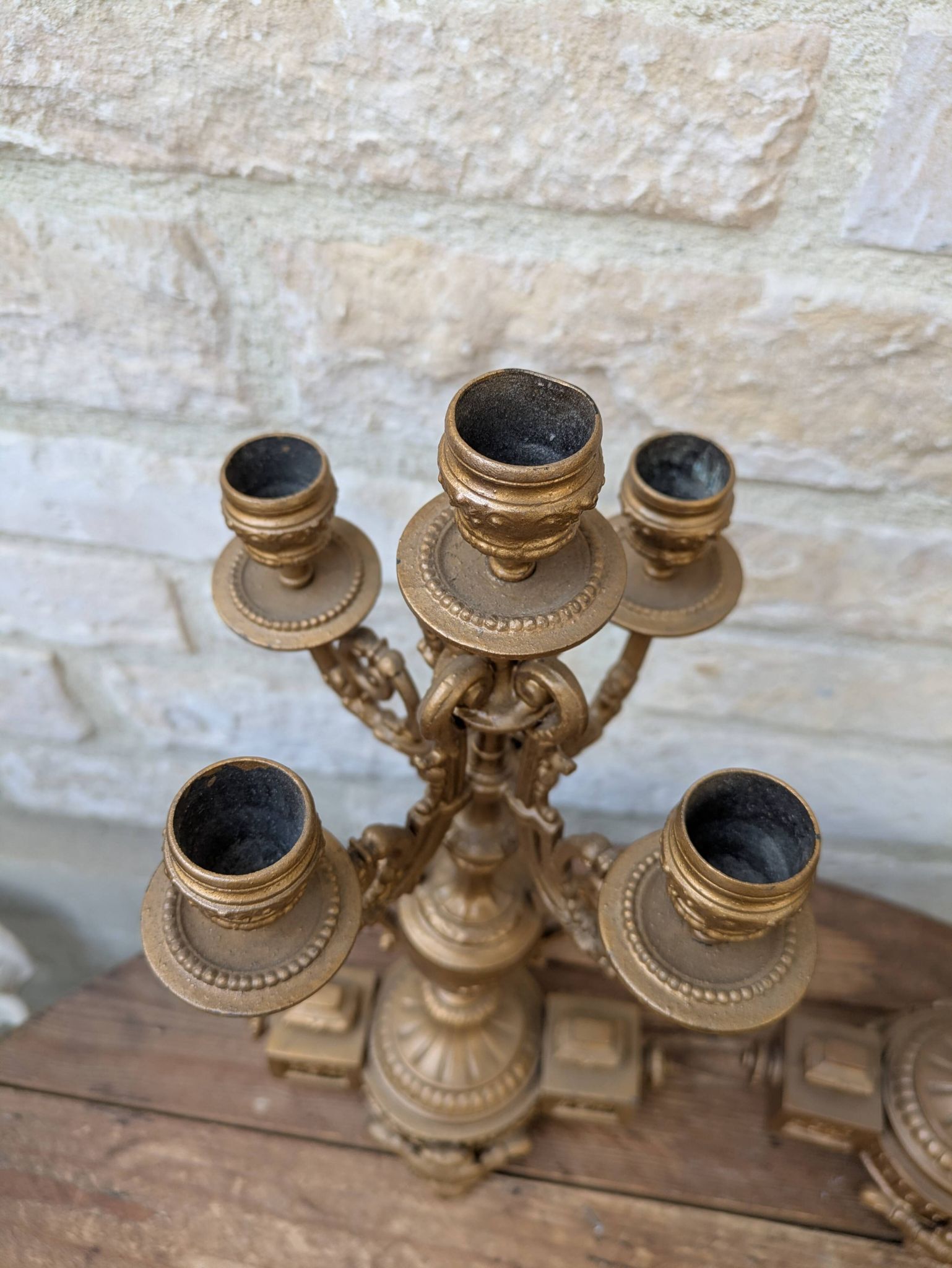 Pair of metal candelabra candle holders with 5 branches, 41cm