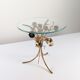 Mid-century side table in gilded metal with roses and glass top, 1970s