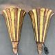 Antique Wood & Brass Wall Lights, France