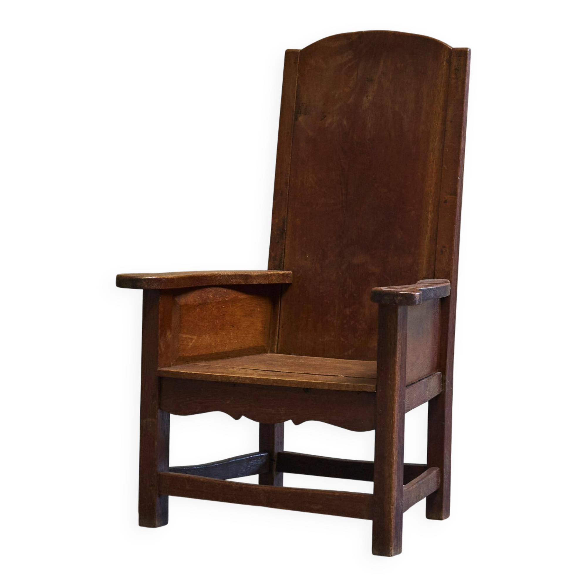 Antique solid oak armchair, 19th-century farmer style.