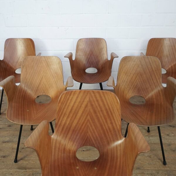 Ensemble de 6 chaises italiennes Vittorio Nobili Medea avec accoudoirs pour Fratelli Tagliabue