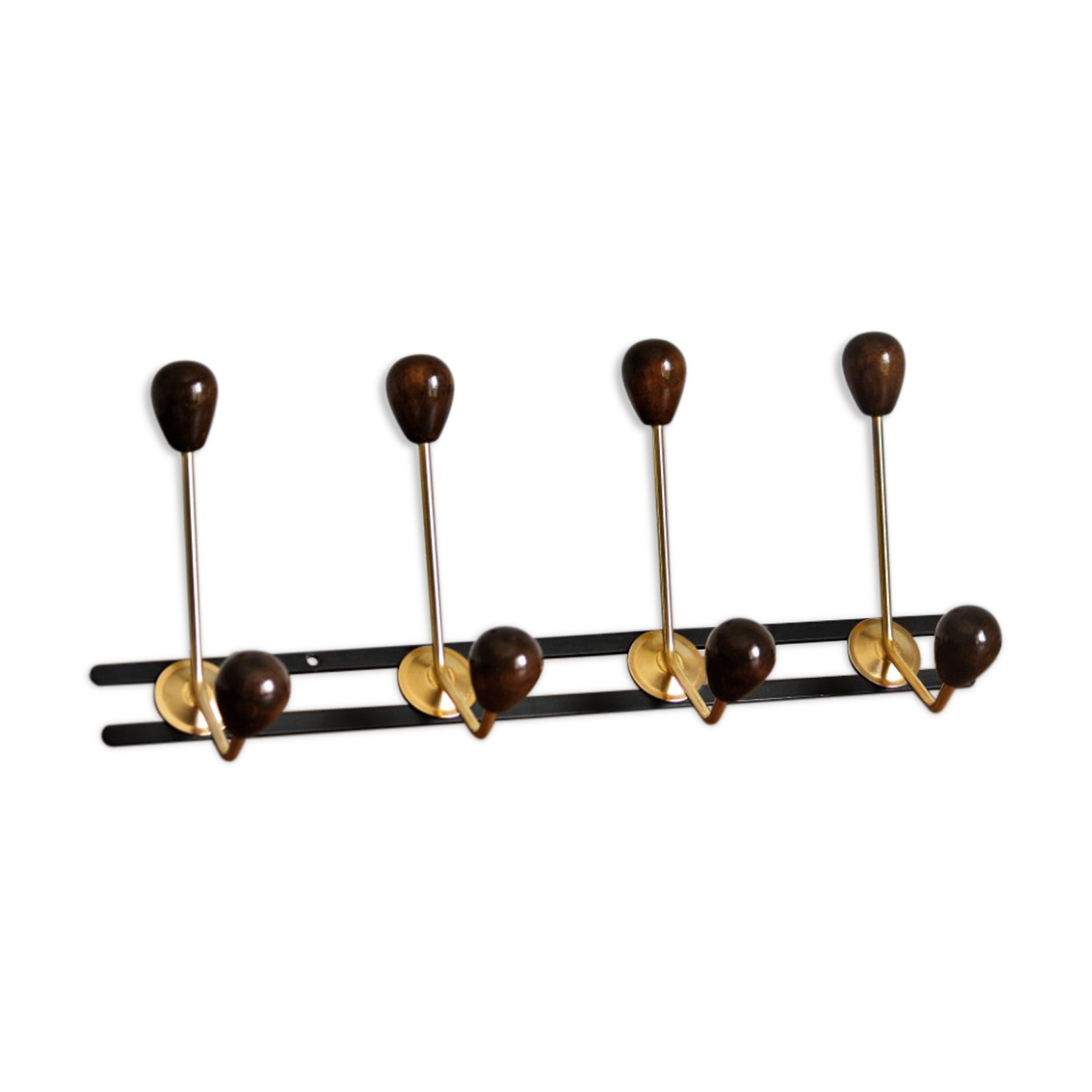 Coat rack varnished wood and gold metal
