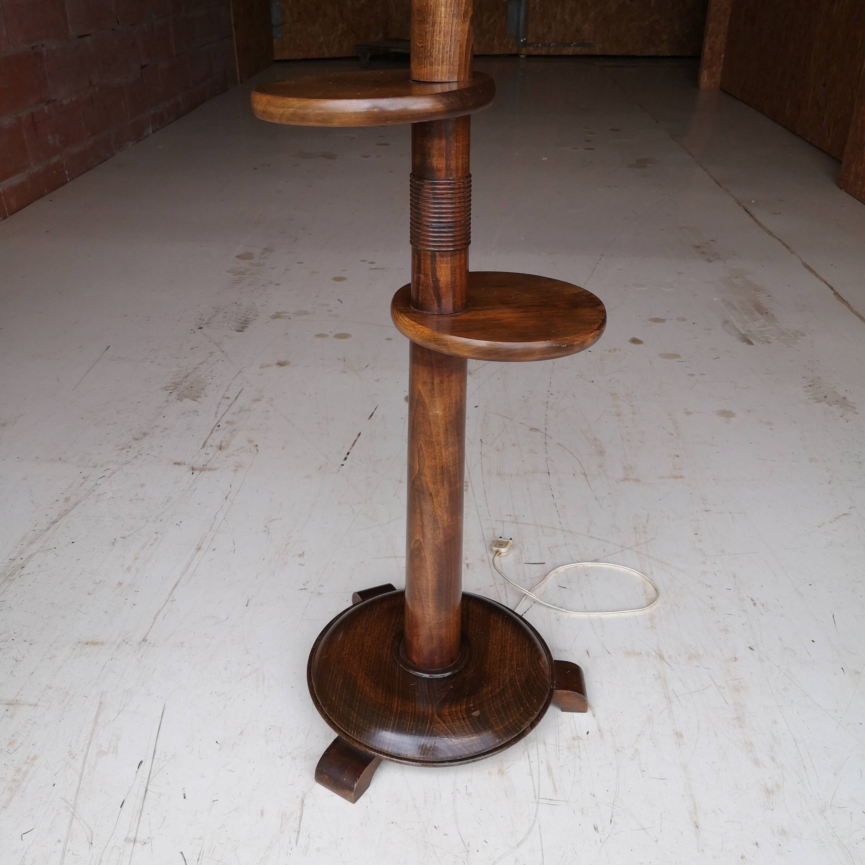 Dudouyt oak floor lamp with swivel shelves, 1940-1950 design
