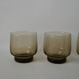 Set of 4 designer water glasses in 70s smoked glass