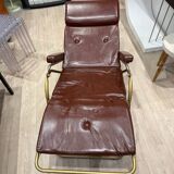 Reclining armchair in brown leather with tubular frame – Italy – 1960s/1970s