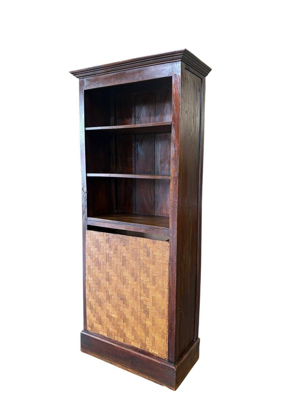 Vintage wooden library with storage chest/basket.
