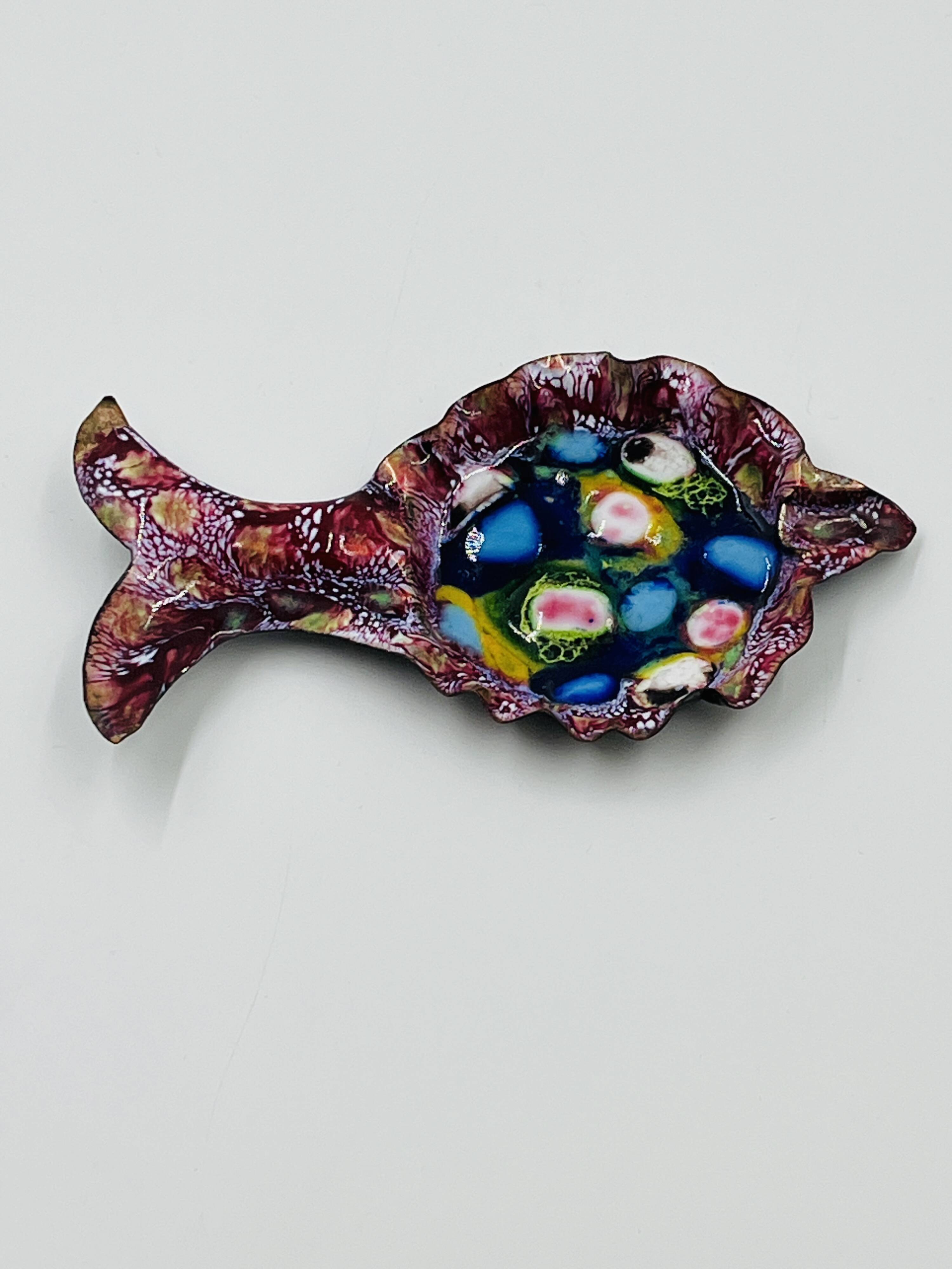 Vintage Fish Bowl Enamel on Copper Modernist 70s