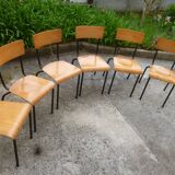 Set of 6 wooden and iron chairs