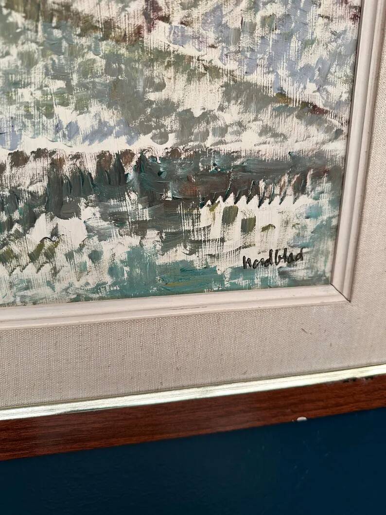Original Swedish Oil on Canvas – "Landscape with Buildings" by Gösta Nordblad – Signed – Vintage and Framed
