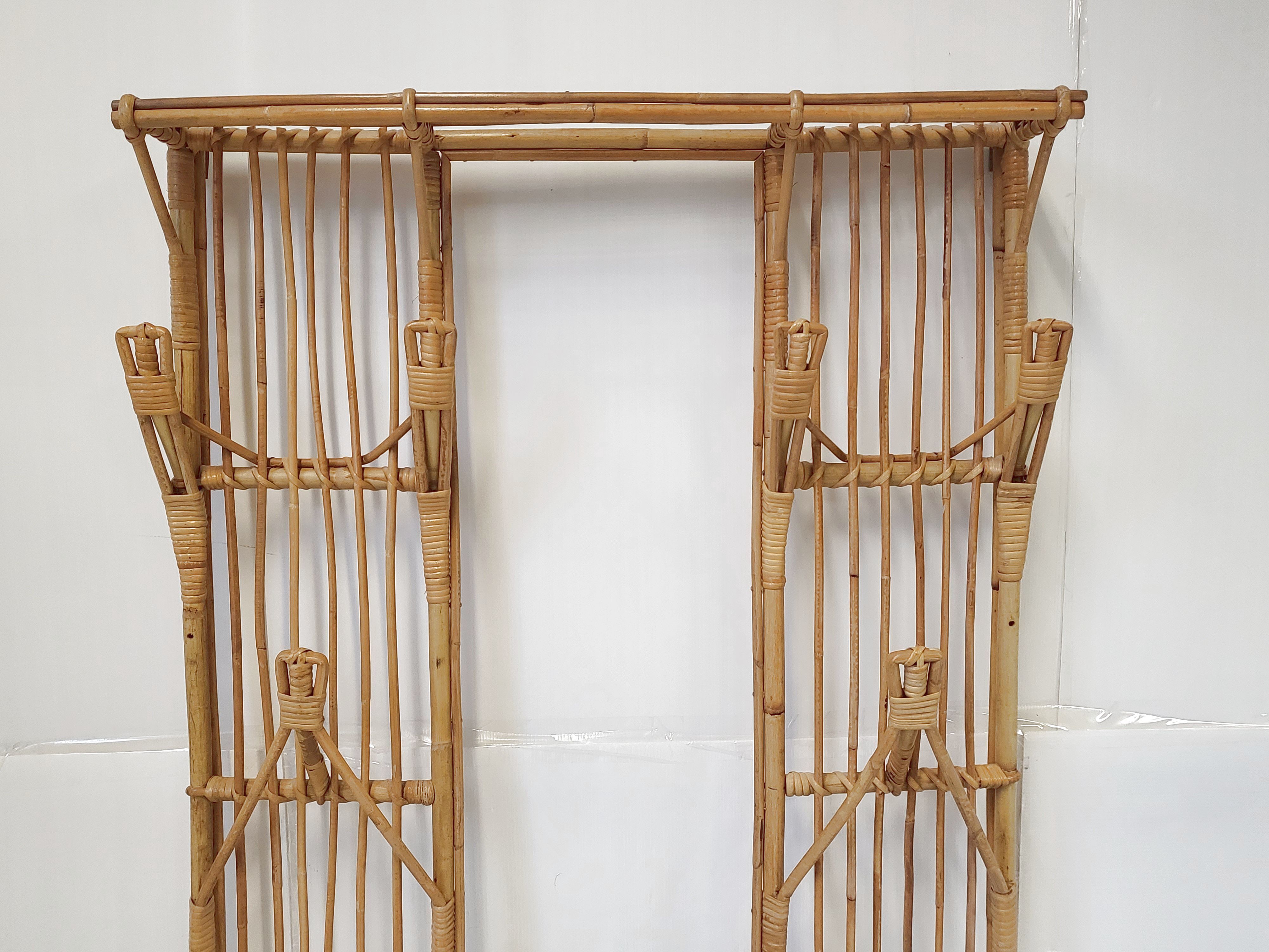 Rattan cloakroom coat rack 1950