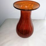 Vase ambré en verre bullé vintage