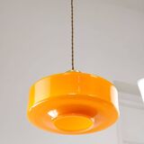Mid-Century Italian Orange Glass & Brass Pendant Lamp