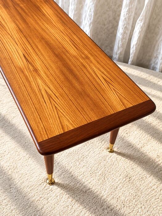 Mid-century modern teak coffee table with brass feet, Sweden circa 1960