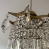 Midcentury brass crystal chandelier
