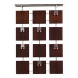 Rosewood wall coat rack with 14 hooks and a hat shelf, 1960s