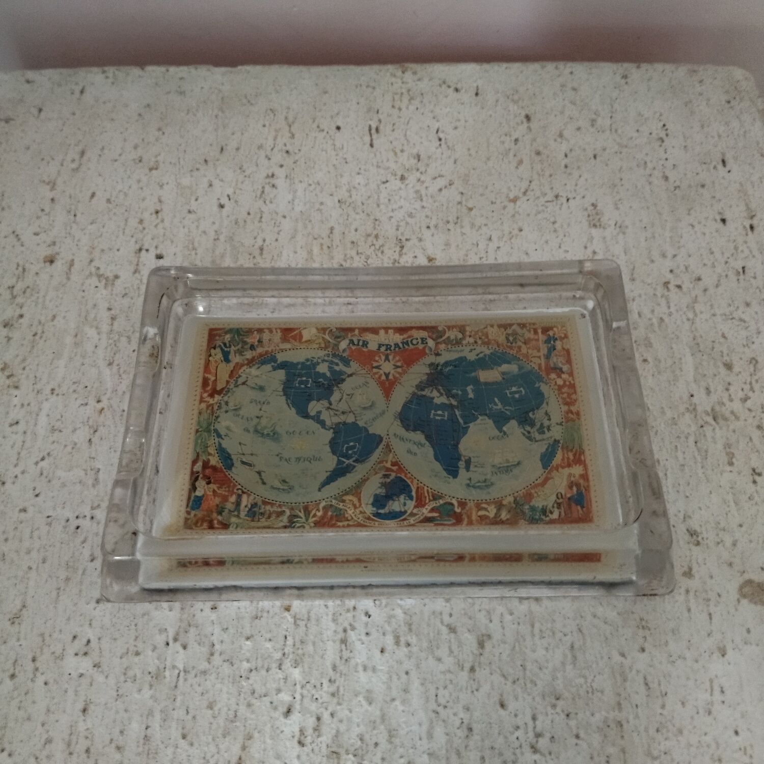 Ashtray Air France old glass planisphere