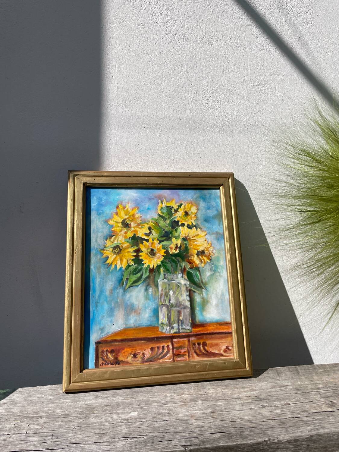 Painting bouquet of sunflowers oil on canvas