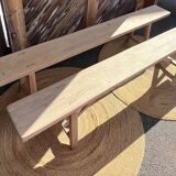 Pair of antique farmhouse benches in raw solid wood - length 2m