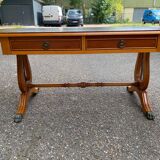 Table basse victorienne extensible en bois massif d'acajou et cuir vert