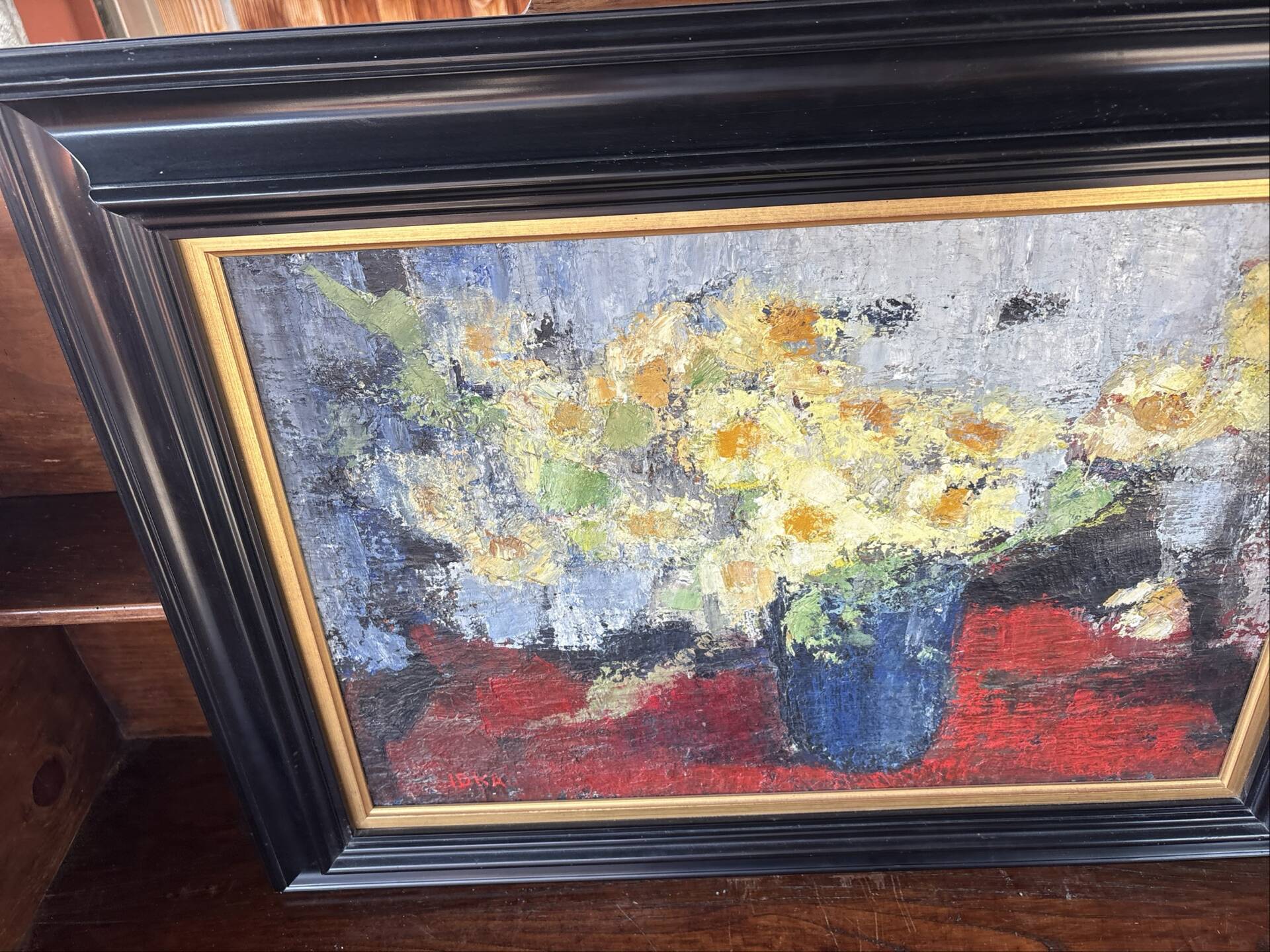 Signed painting by Idka Cohen, oil on canvas, still life with flowers, year