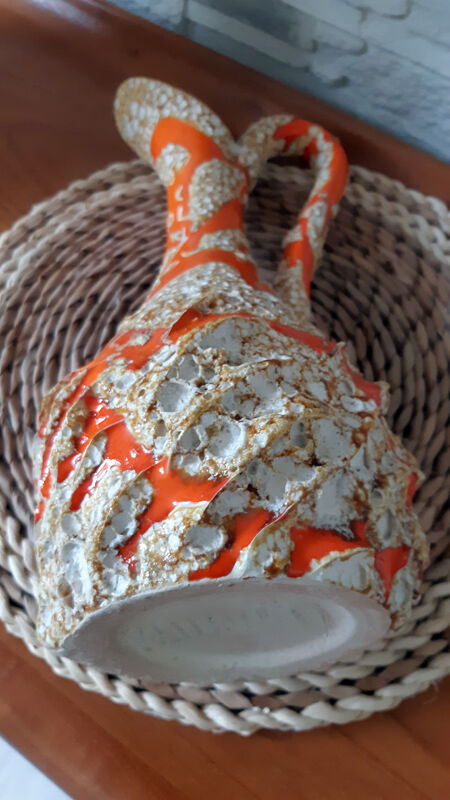 Large vase orange jug "fat lava" signed Vallauris.