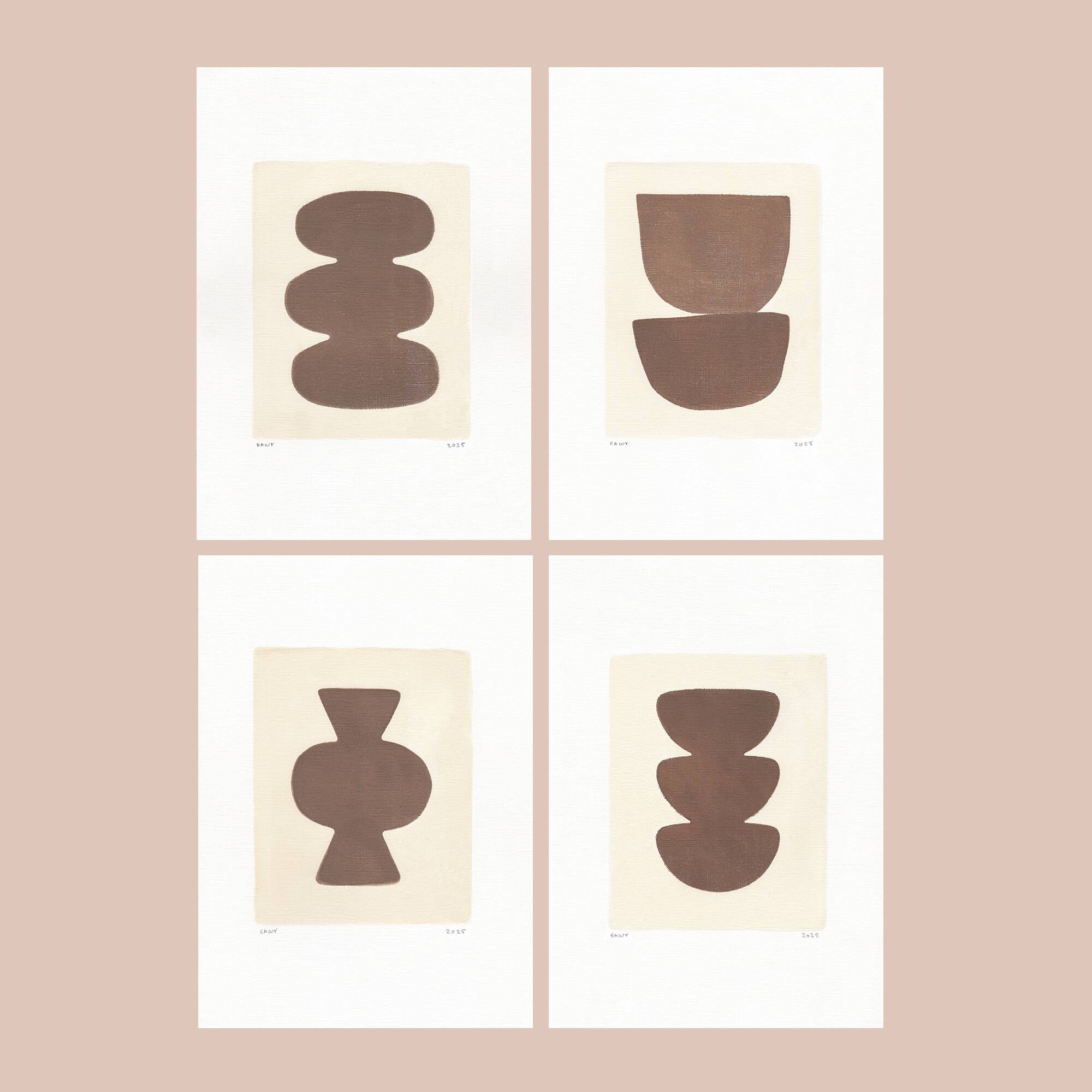 Collection of 4 abstract paintings, Col.Moka, on paper, signed Eawy