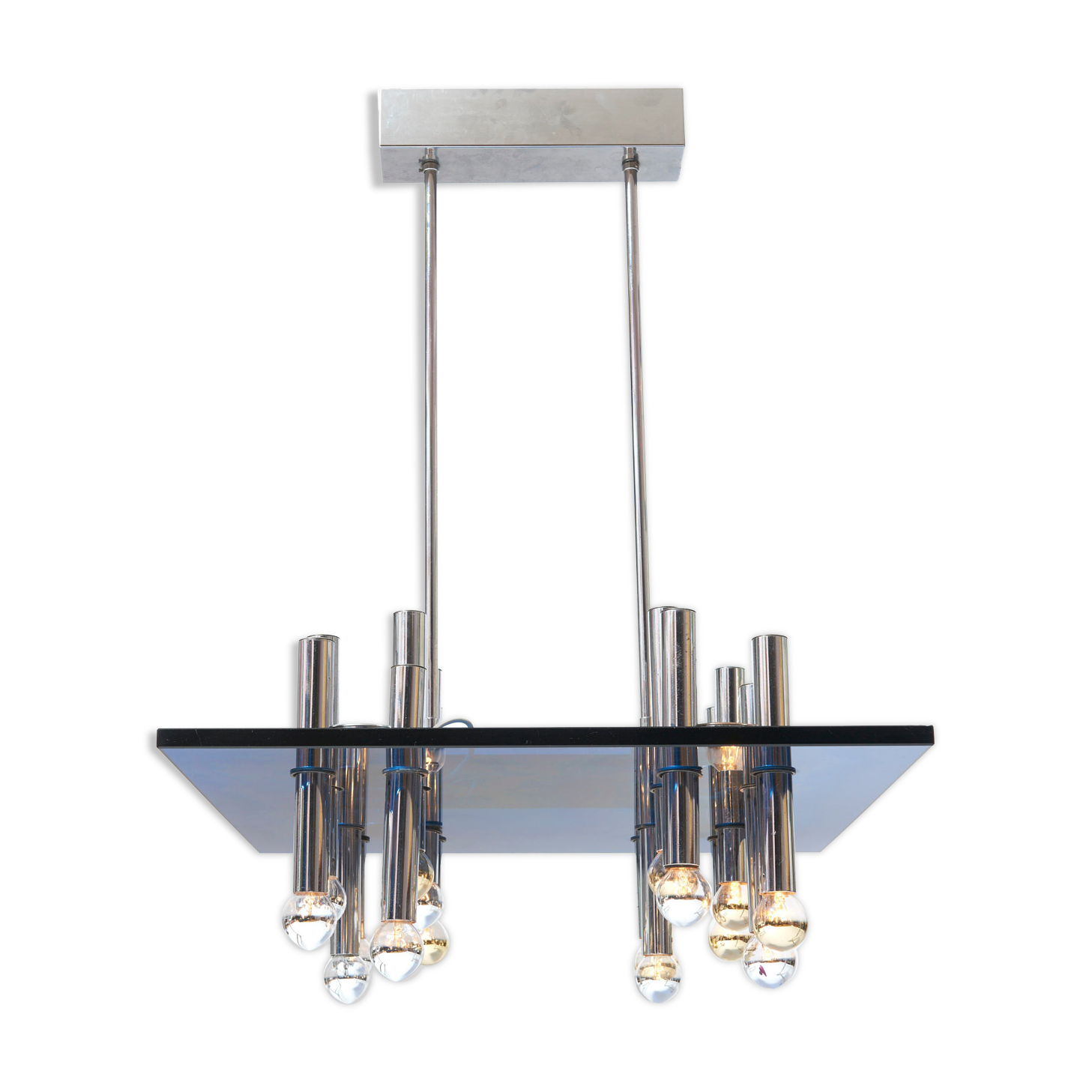 Suspension vintage en chrome et verre de Murano