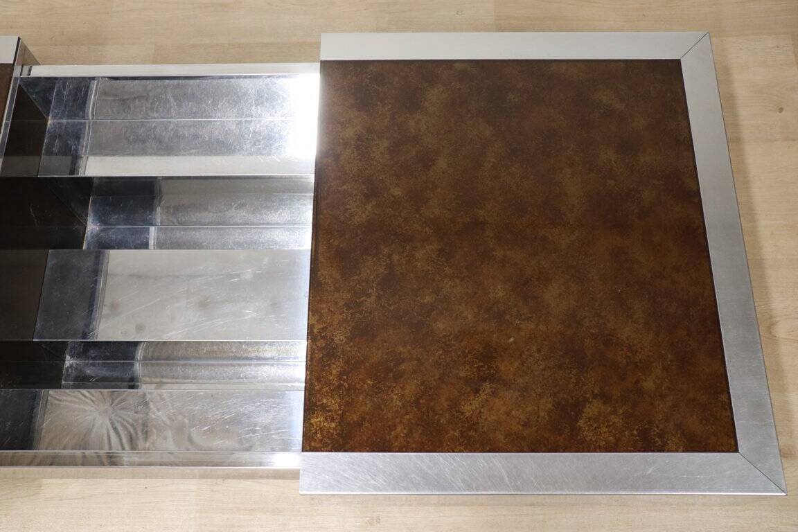Vintage glass and aluminum bar coffee table, 1970