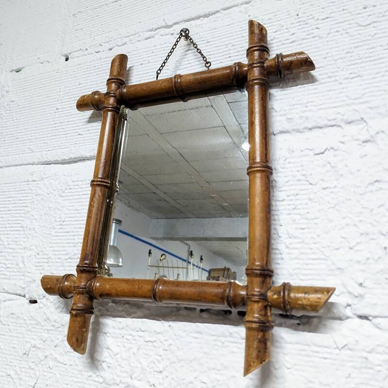 Bamboo-style turned wooden mirror