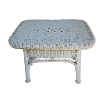 Vintage white rattan coffee table.