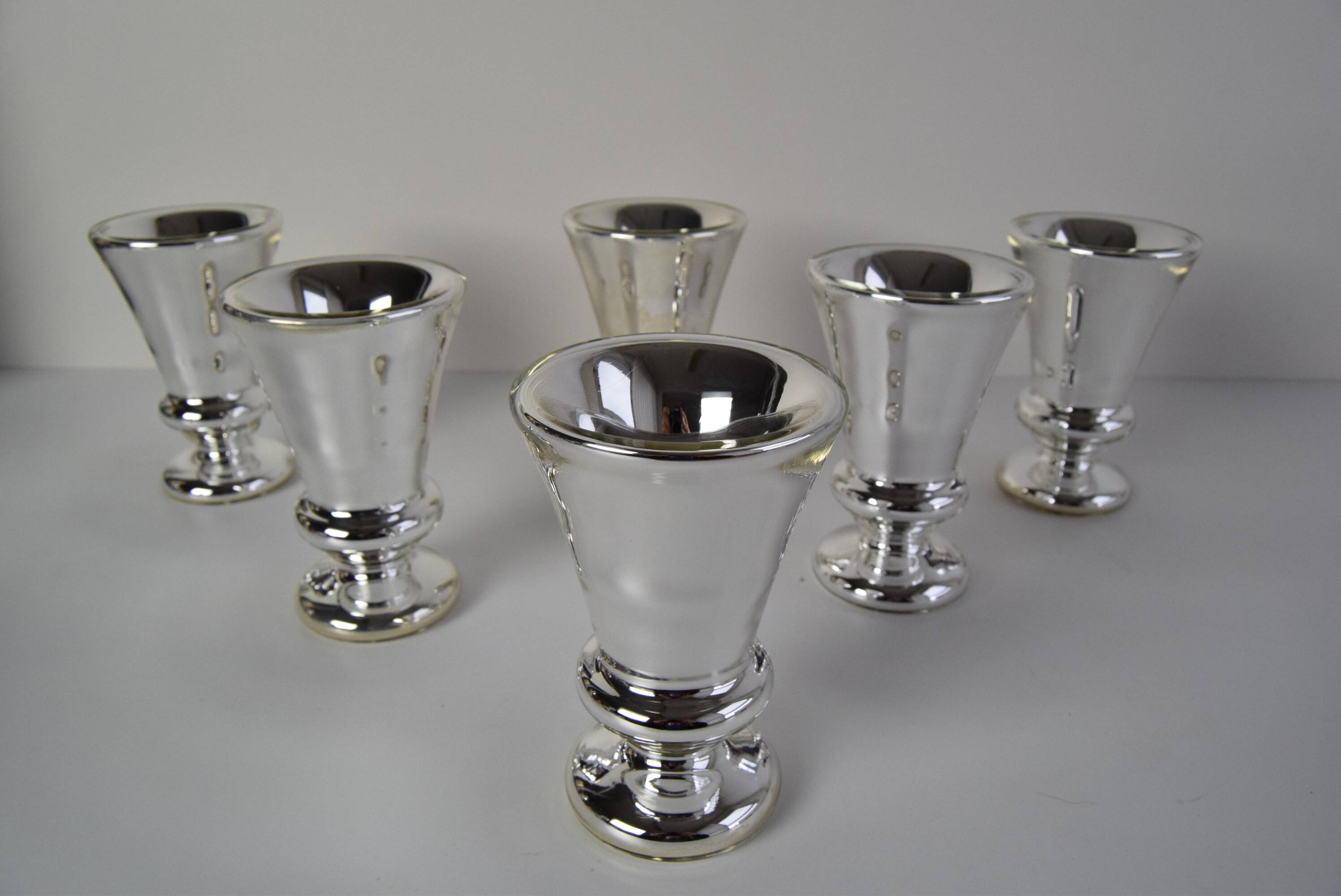 Set of six Amalgam Glass Goblets, Biedermeier, Peasant Silver, Circa 1860's.