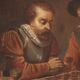 Old painting "The Chess Players" in pencil on paper, 19th century.