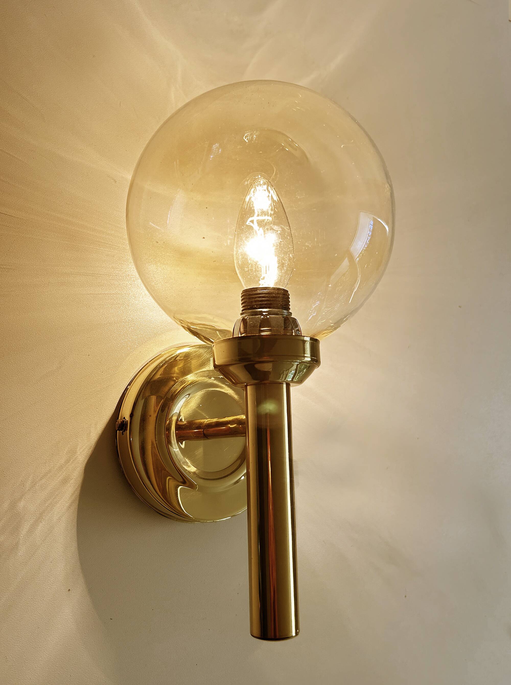 Pair Vintage Scandinavian Glass Wall Lights