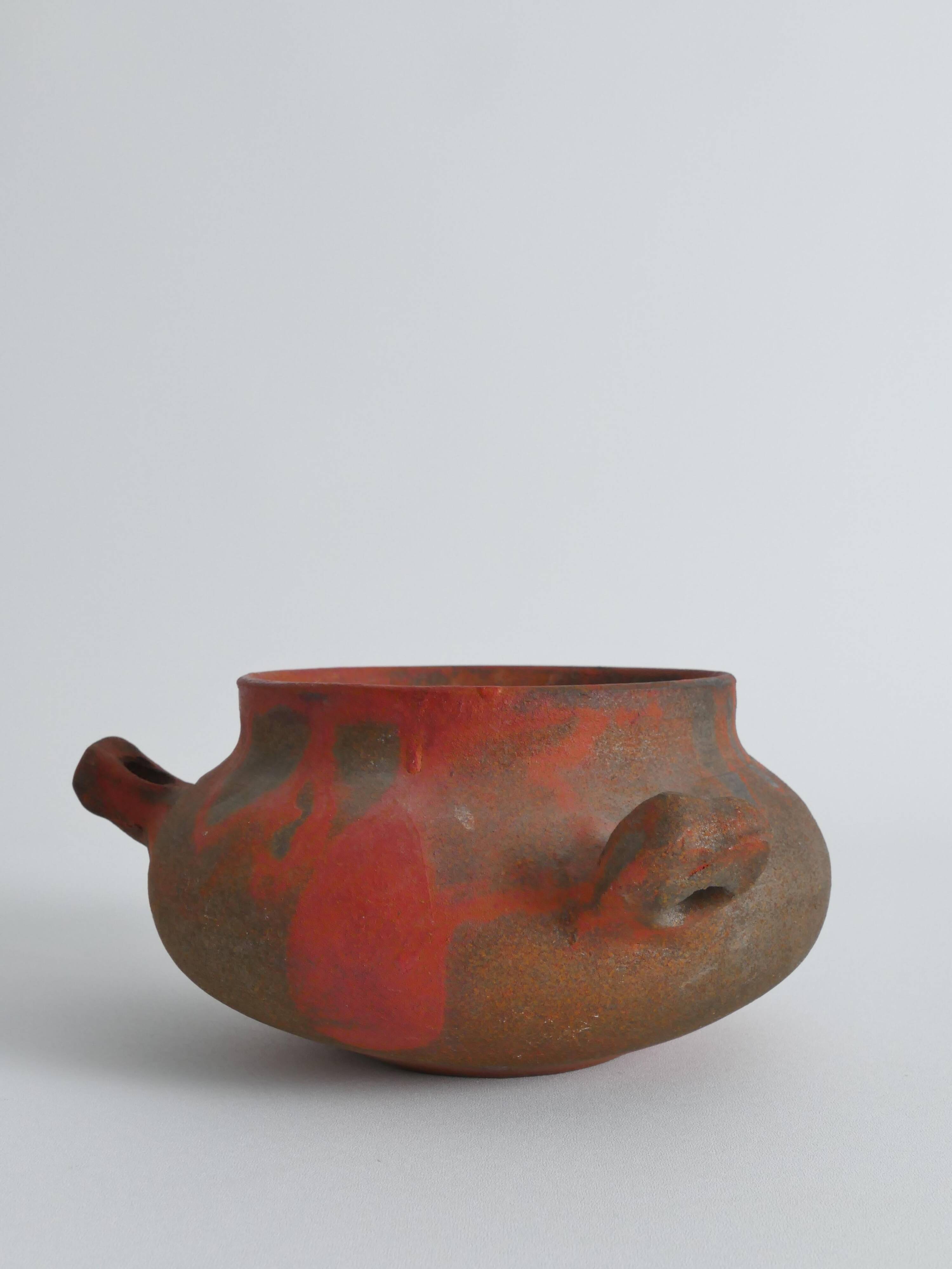 Studio Pottery Three-Handled Earthenware Ceramic Vessel