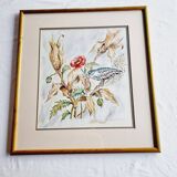 Aquarelle signée D.Desser oiseaux et fleurs