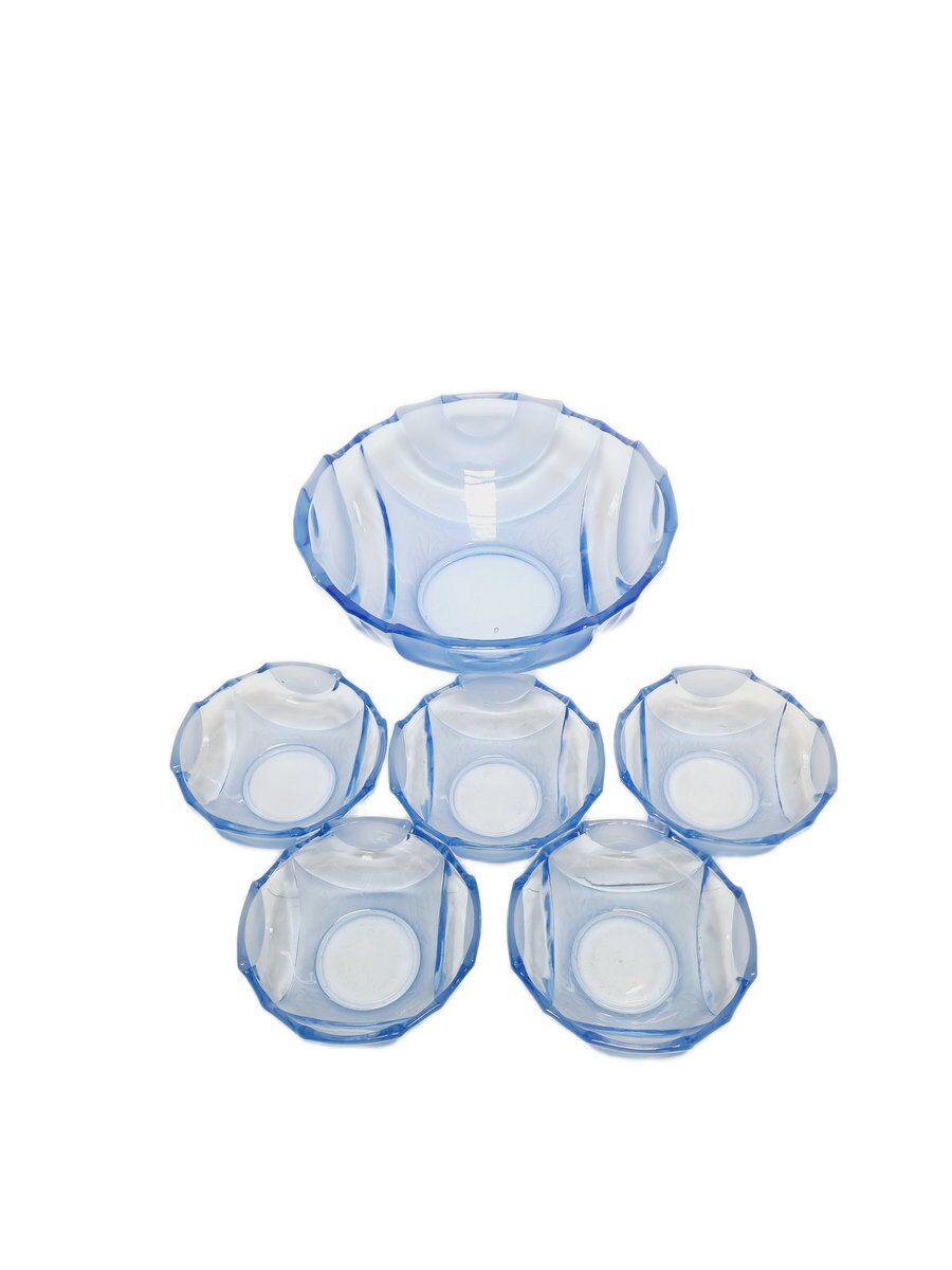 Art Deco uranium dessert service from Niemen Glassworks, Poland, 1930s, set of 6