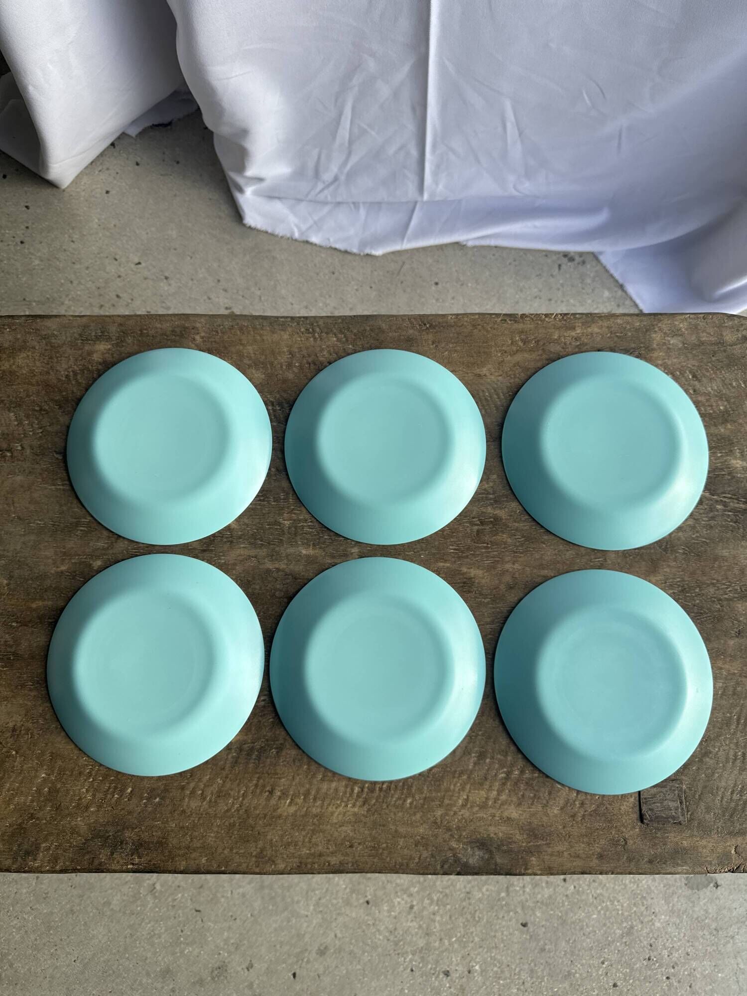 Set of 6 vintage turquoise blue dessert plates D18