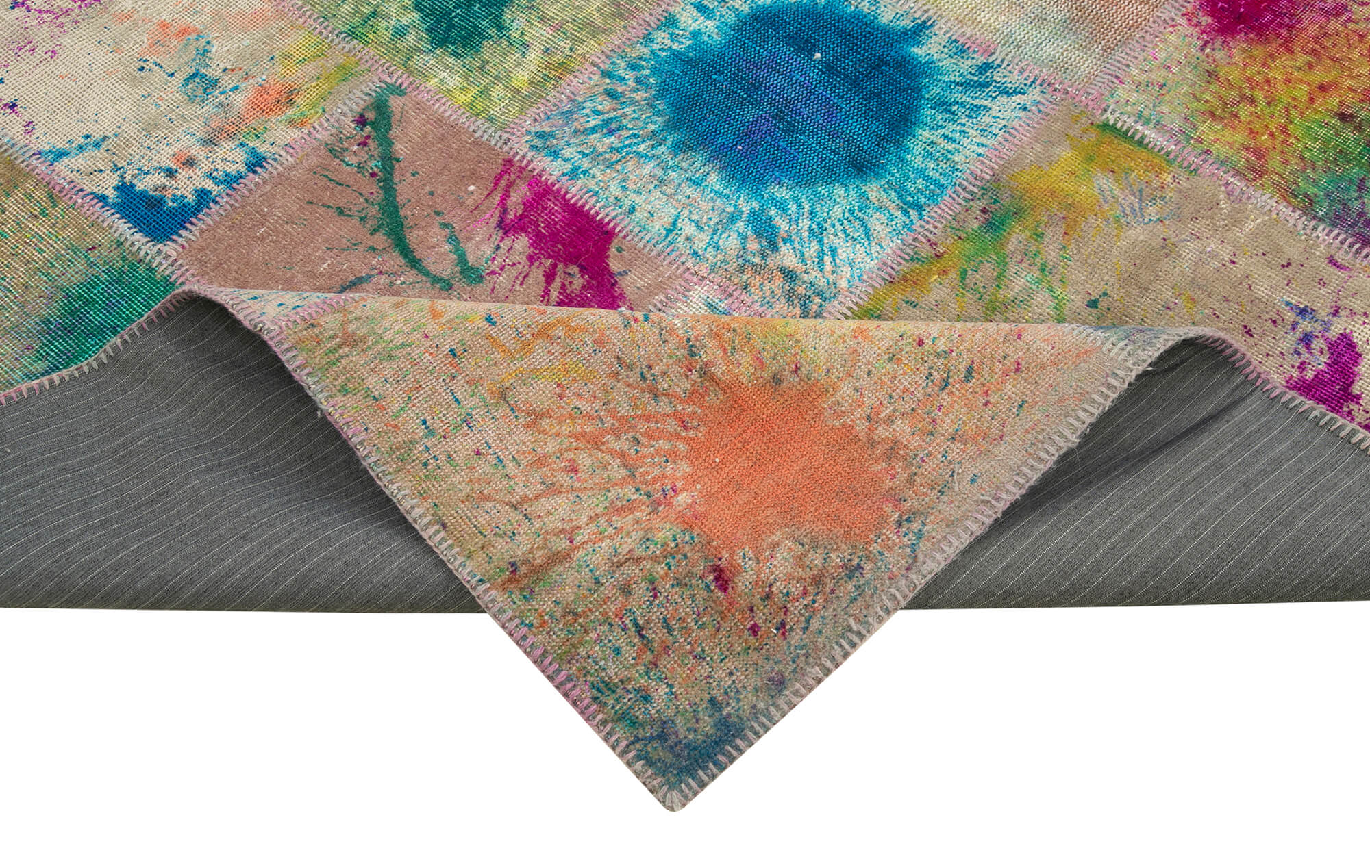Tapis patchwork multicolore vintage 206 cm x 305 cm fait à la main anatolian vintage