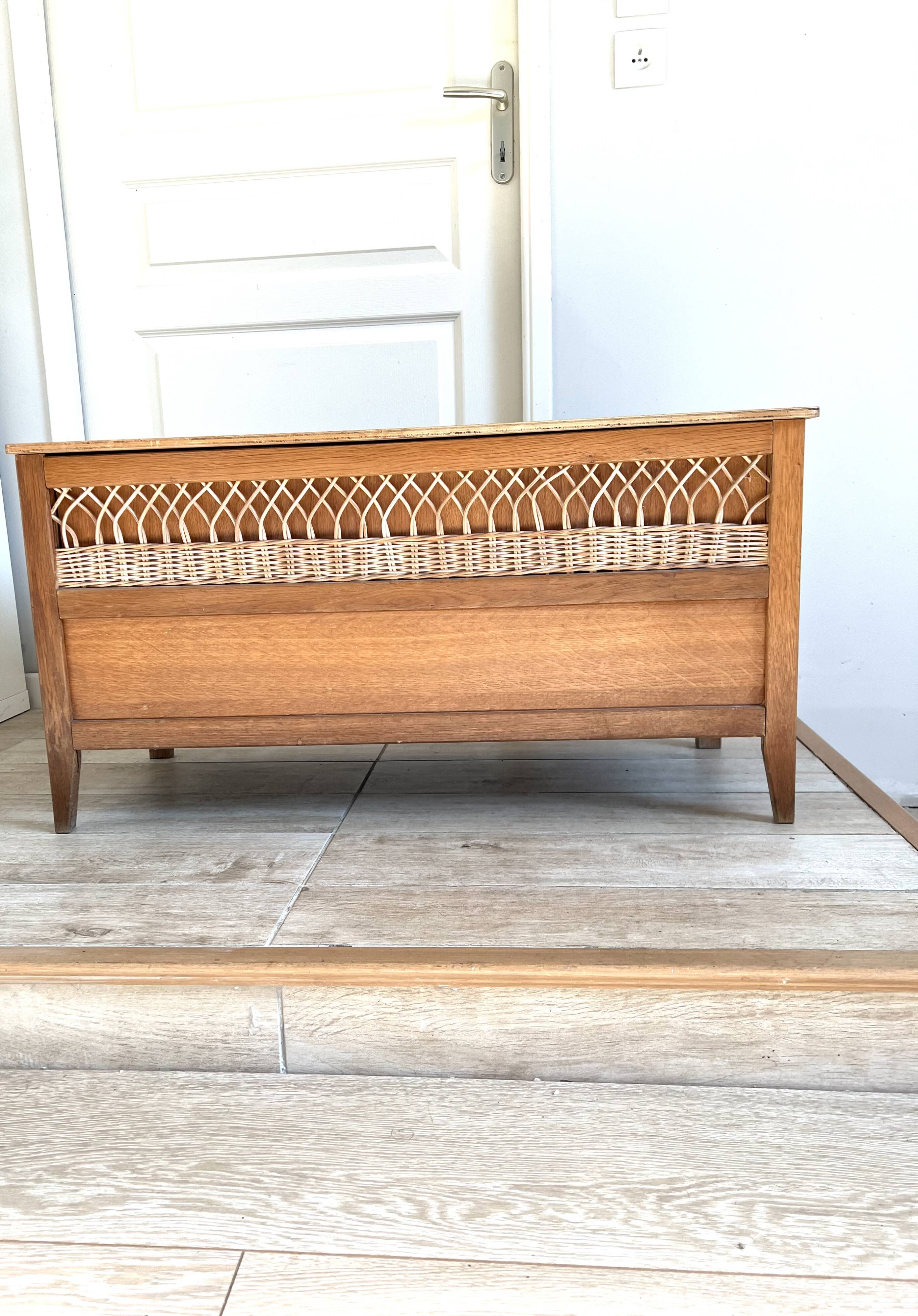 Wooden and rattan chest