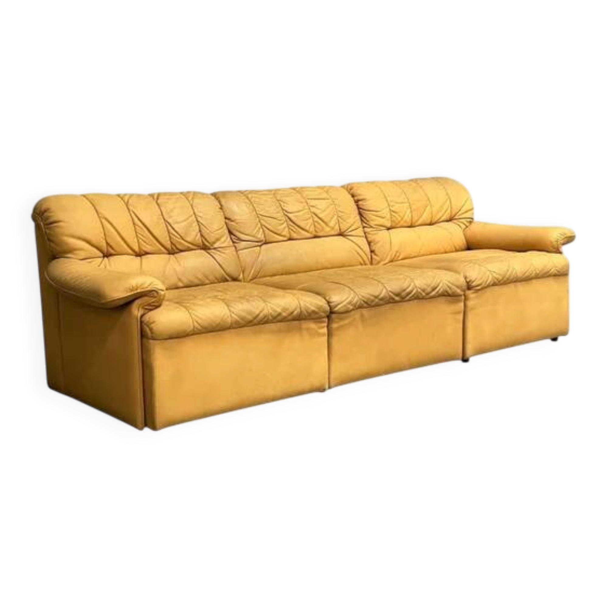 Yellow leather lounge sofa by Laauser, 1970s