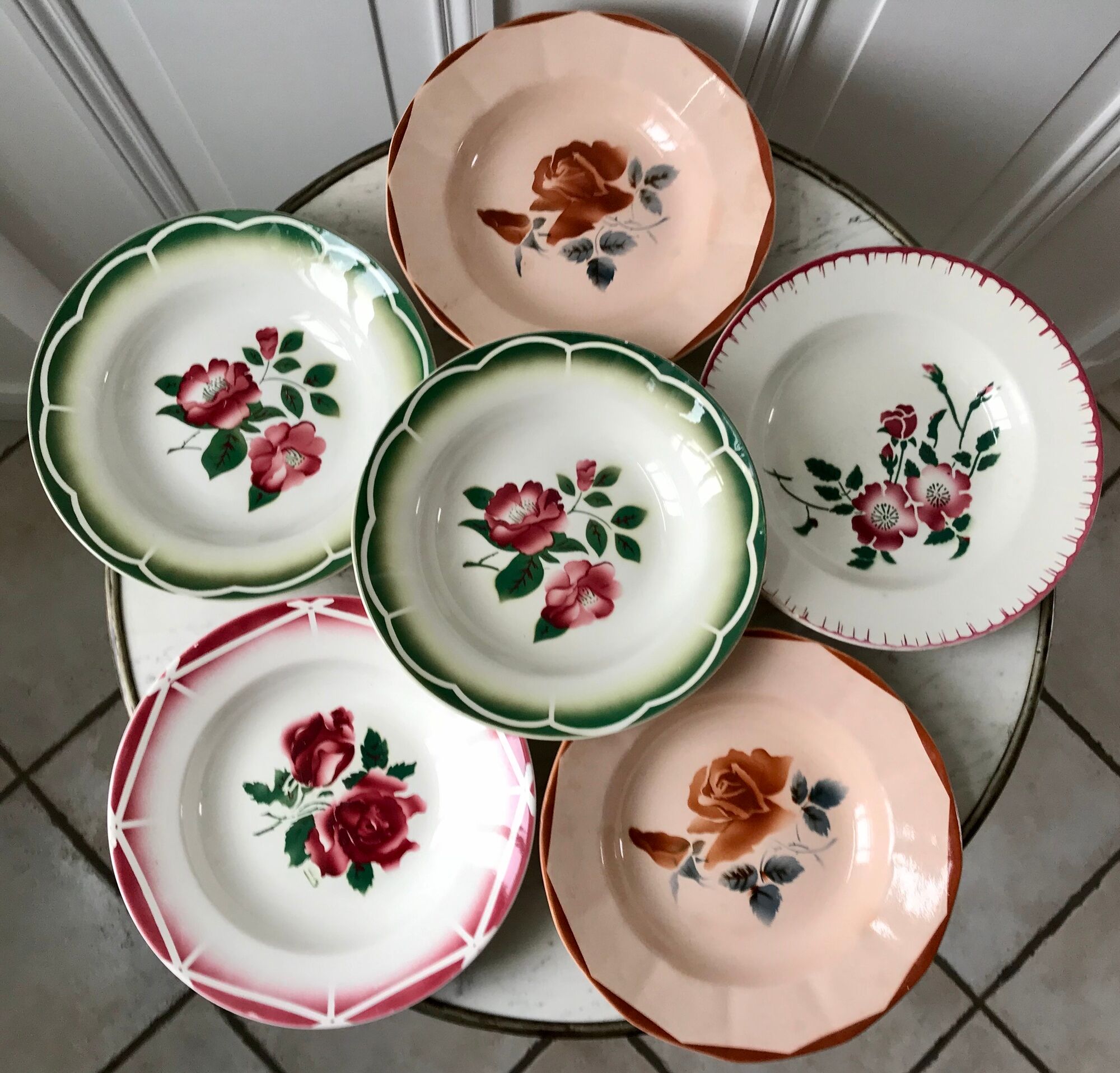 Set of 6 mismatched hollow plates Digoin Sarreguemines years 30-40