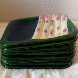Square asparagus plates in barbotine by Marcel Guillot, set of 8.