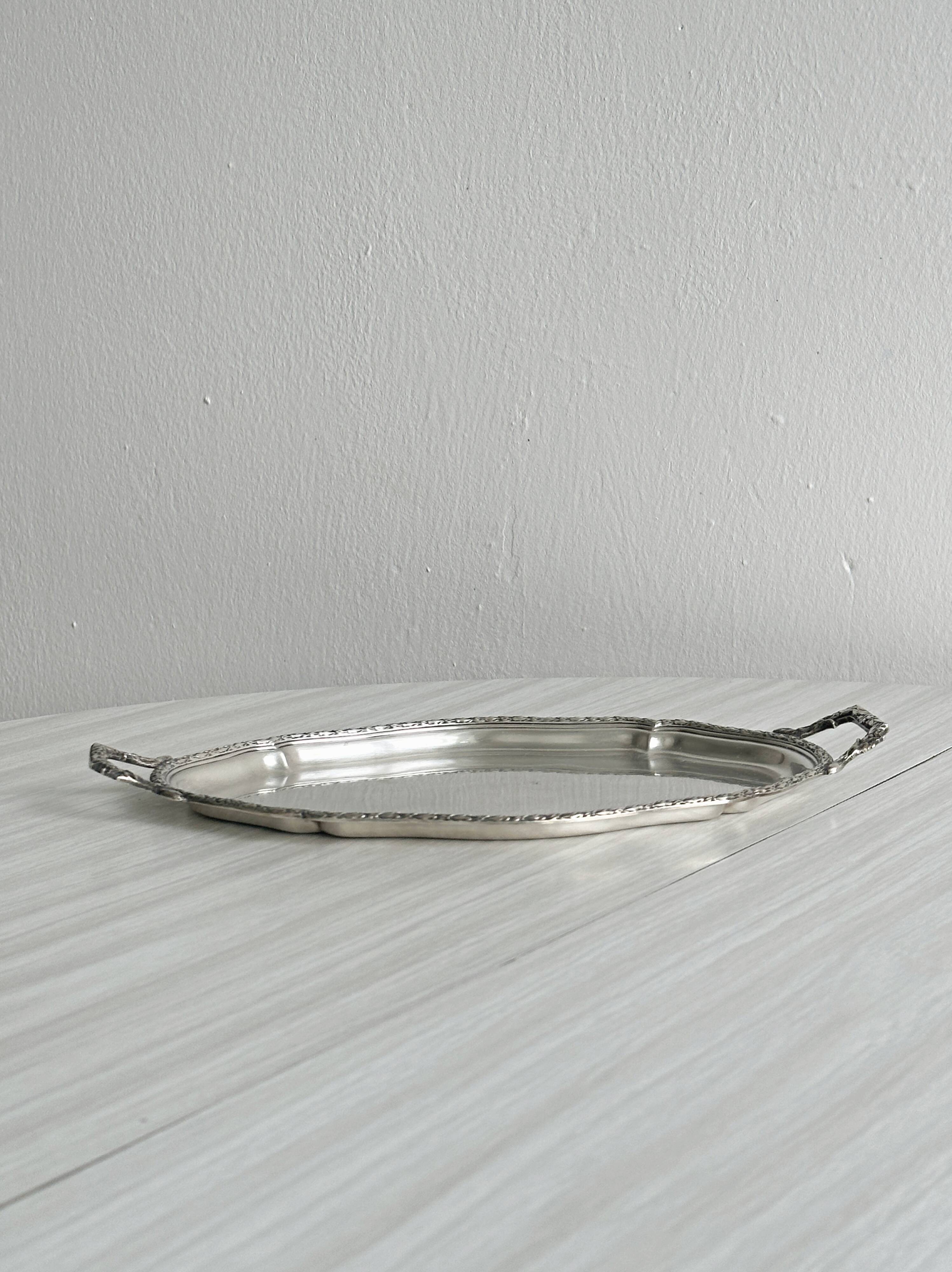 Engraved metal tray with cut-out handles