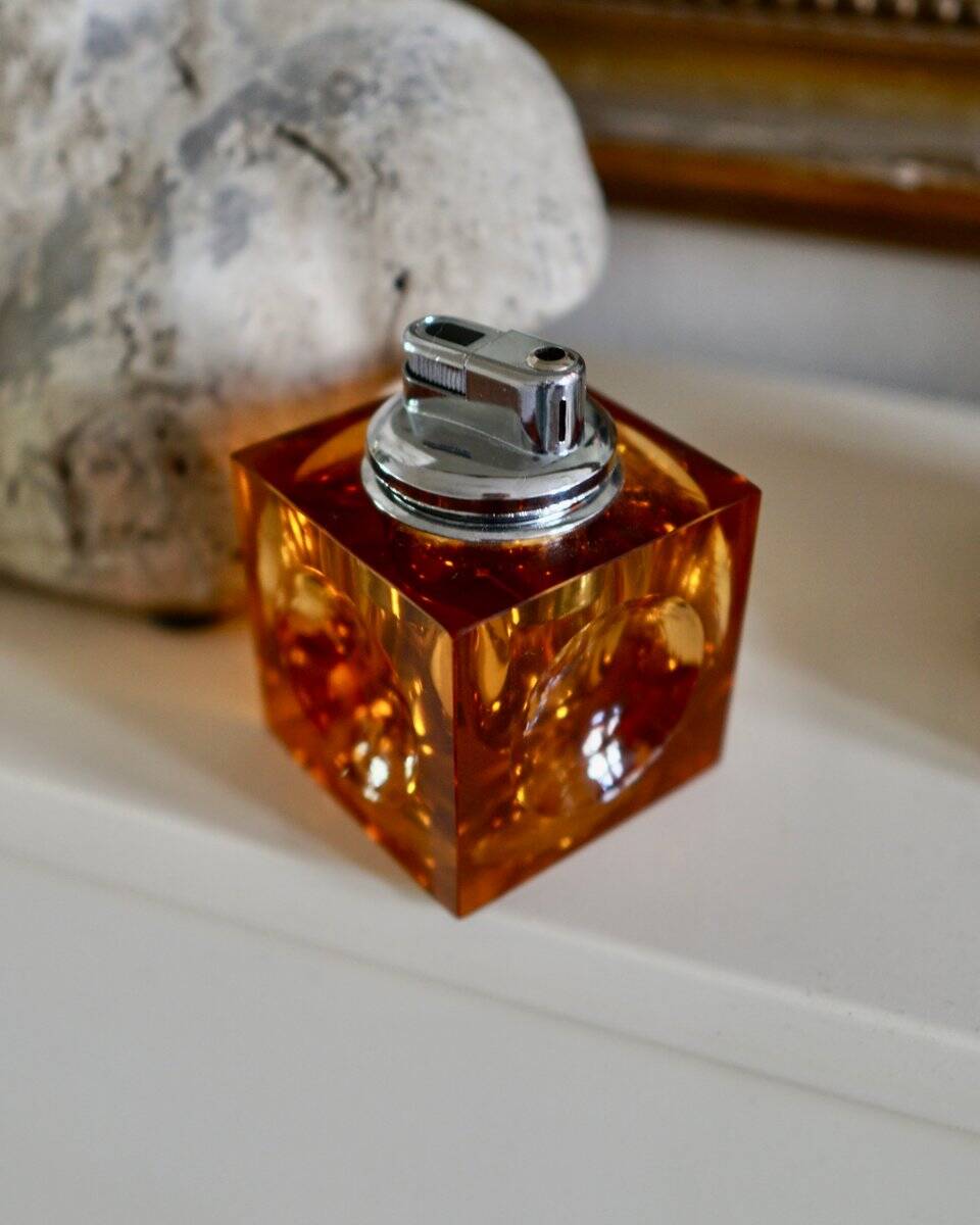 Orange Murano glass Ice Cube table lighter attributed to Antonio Imperatore, Italy, 1970