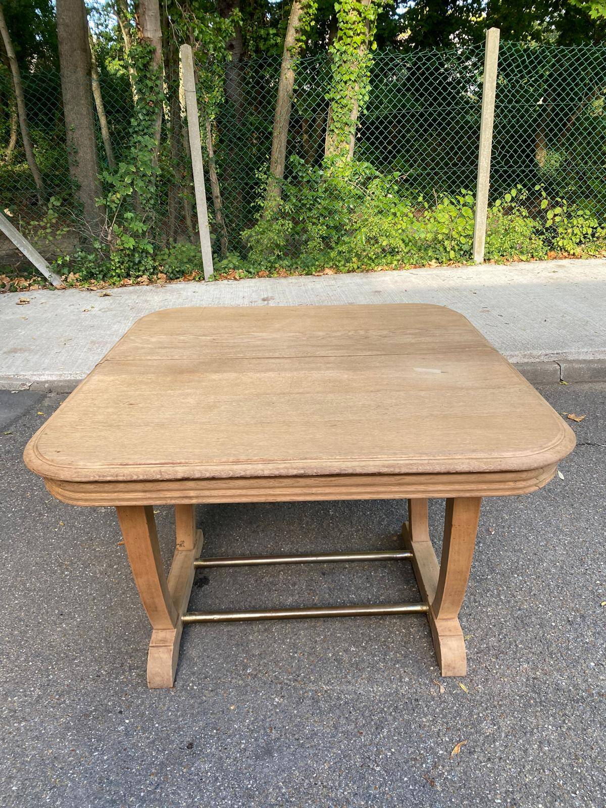 Art Deco extendable dining table with a central pedestal, stripped, made of solid oak 193.