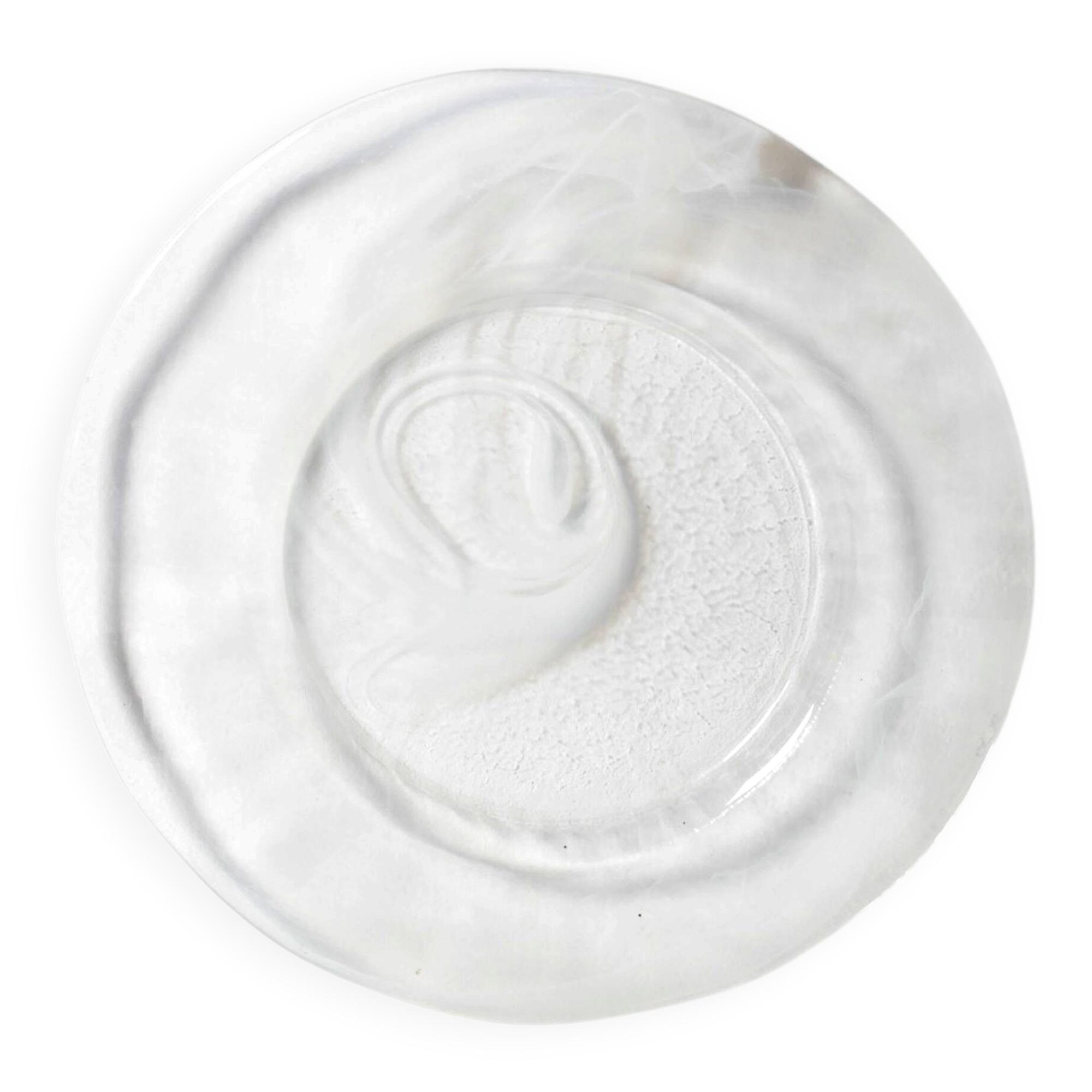 Vintage Swirl Design Glass Platter / Minimalist White Centerpiece / Italy