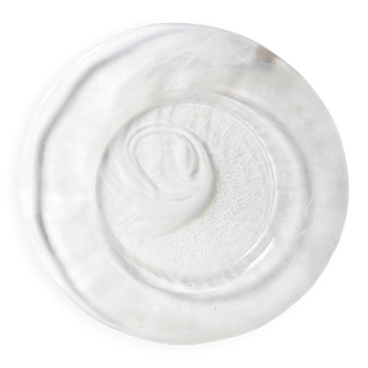 Vintage Swirl Design Glass Platter / Minimalist White Centerpiece / Italy