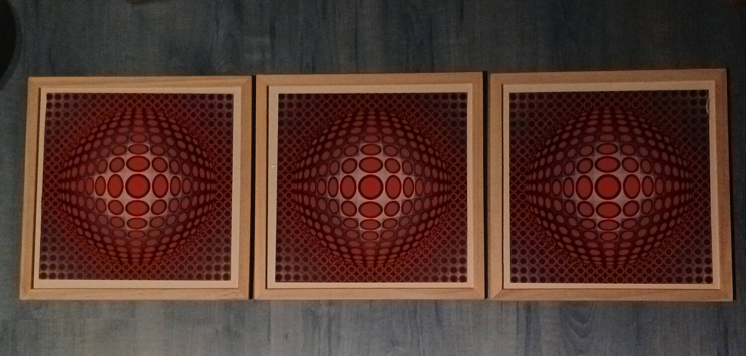 Vintage Optical Art Triptych - Vasarely - Frame 30x30cm