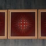 Vintage Optical Art Triptych - Vasarely - Frame 30x30cm