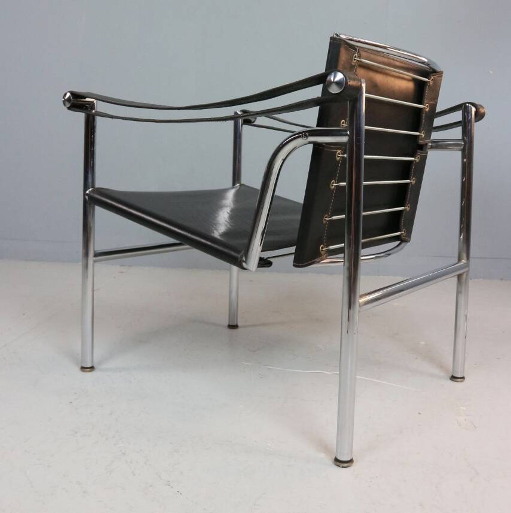 Le Corbusier Vintage Black Leather Armchair Model- LC1 for Cassina, 1970s